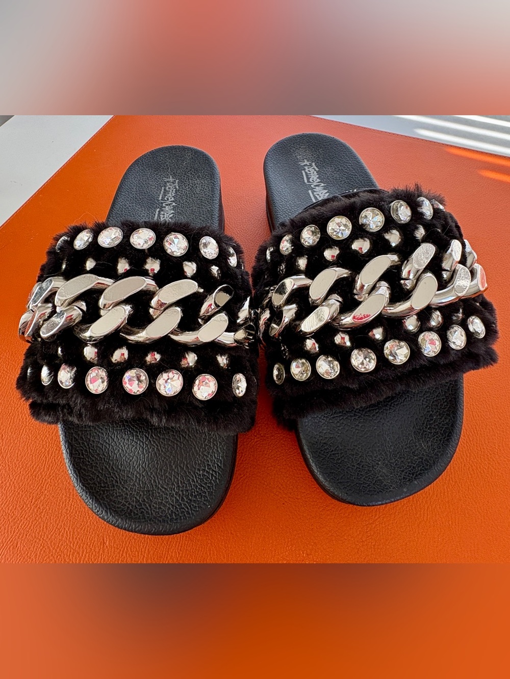 Jeffrey Campbell Chain Link Rhinestone Platform Slides